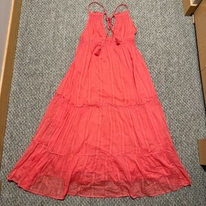 Anthropology luna llena cotton coral maxi beach dress